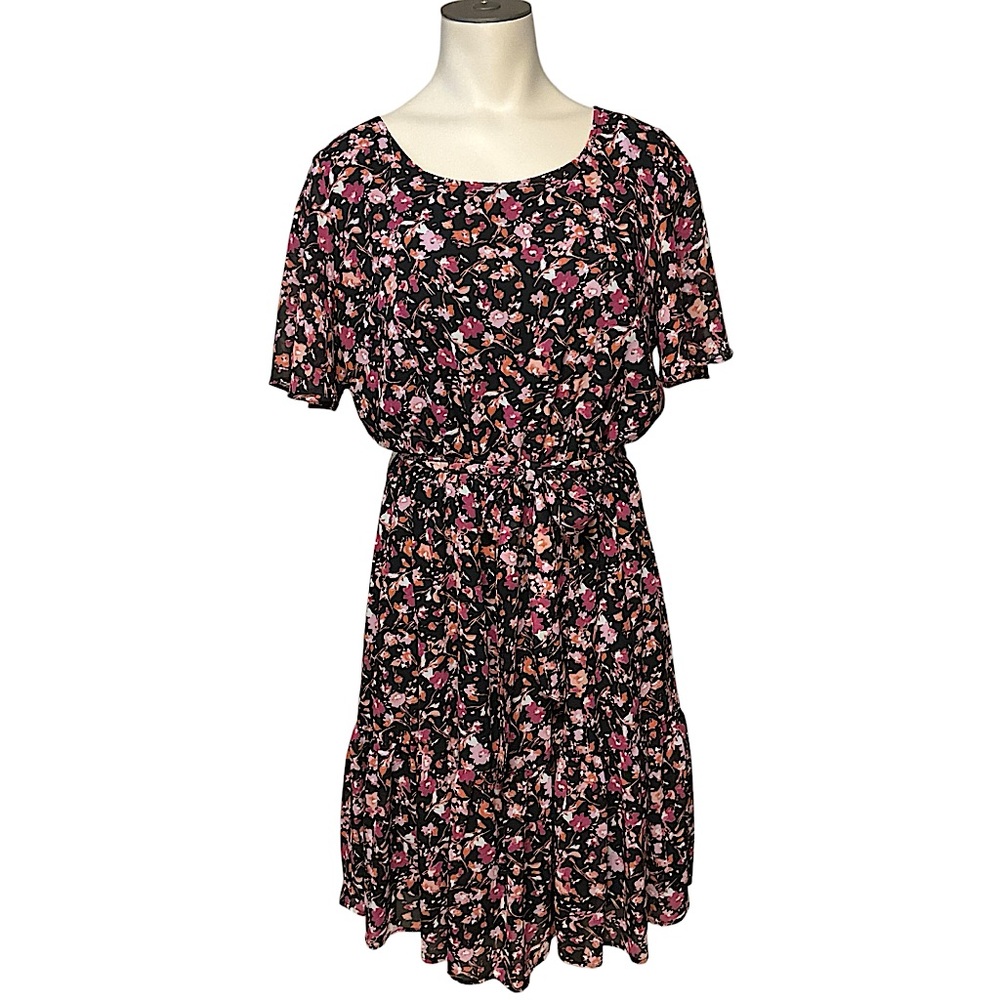 JANE and DELANCEY sz Small Dress Peasant Boho Short Sleeve Stretch Waist Floral